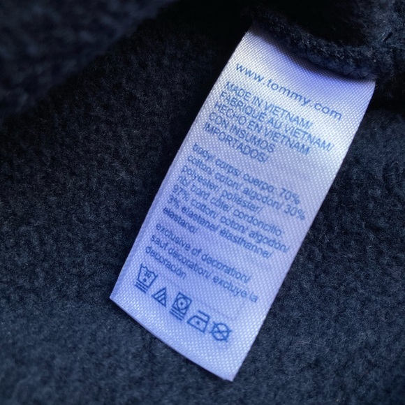 Tommy Hilfiger Soft Classic Navy Blue Hoodie White Red Cursive Logo Sleeve Decal - Picture 12 of 17
